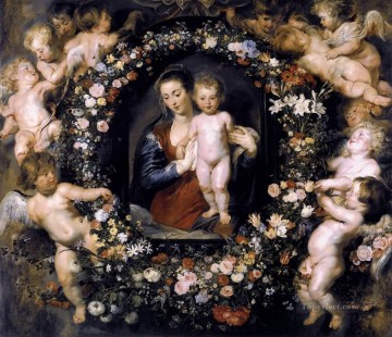  floral Obras - Madonna en corona floral barroca Peter Paul Rubens